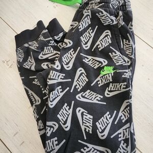 Nike Kids Lime Green and Gray Logo Joggers